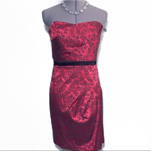 Tweeze Me Dresses & Skirts - NEW Red Black Brocade Strapless Cocktail Dress 7 S